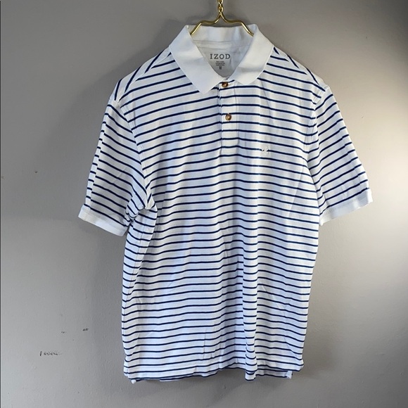 Izod Blue and White Striped Polo Shirt - Picture 1 of 9